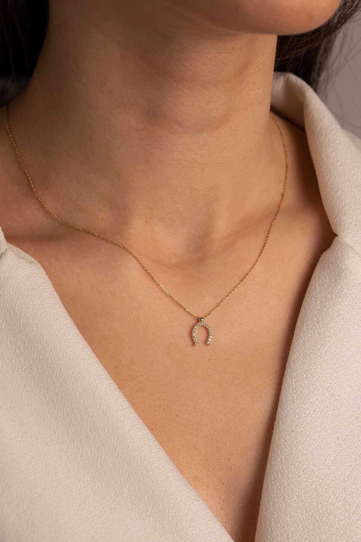 14k Gold Stone Horseshoe Necklace