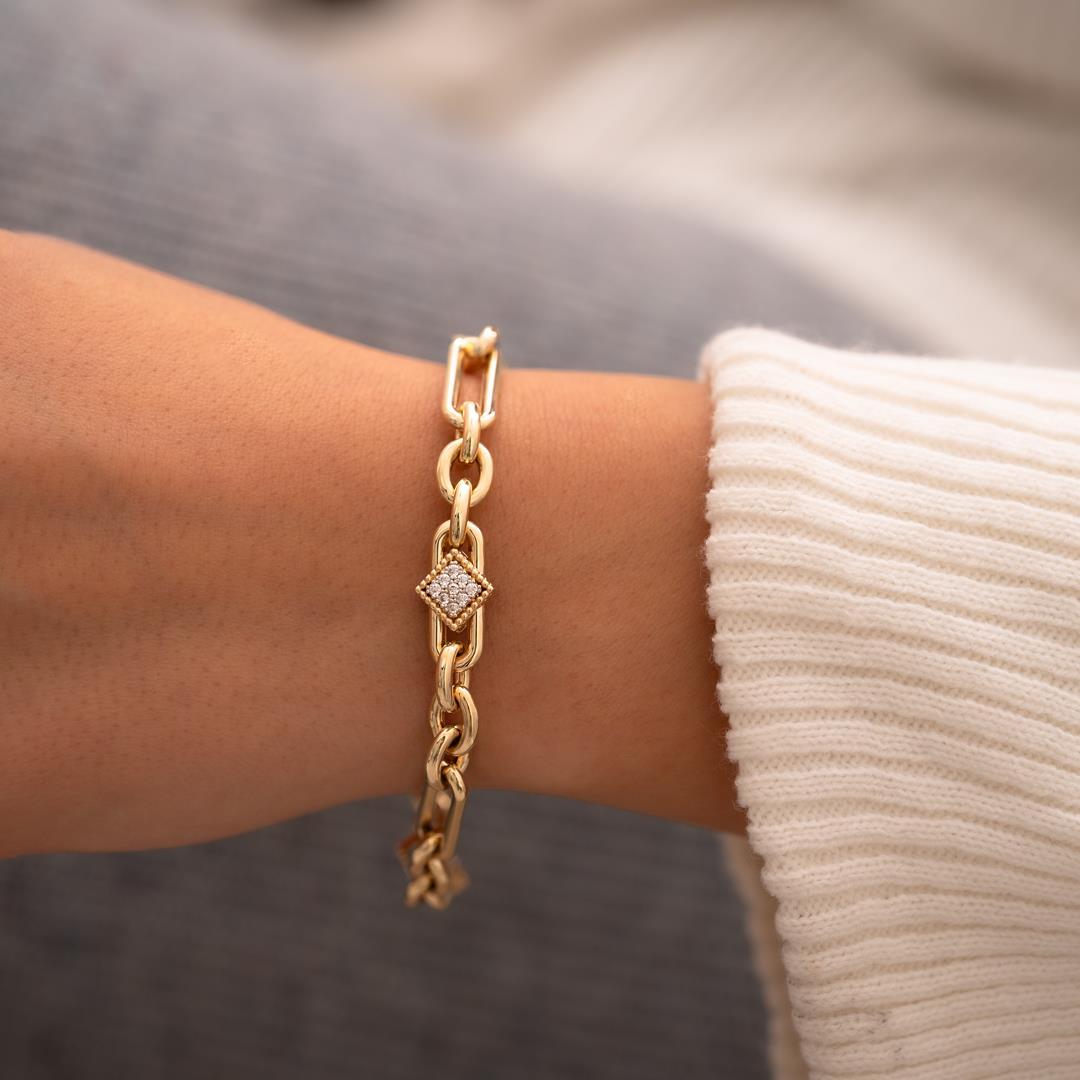 Square Stone Design 14 Carat Gold Bracelet