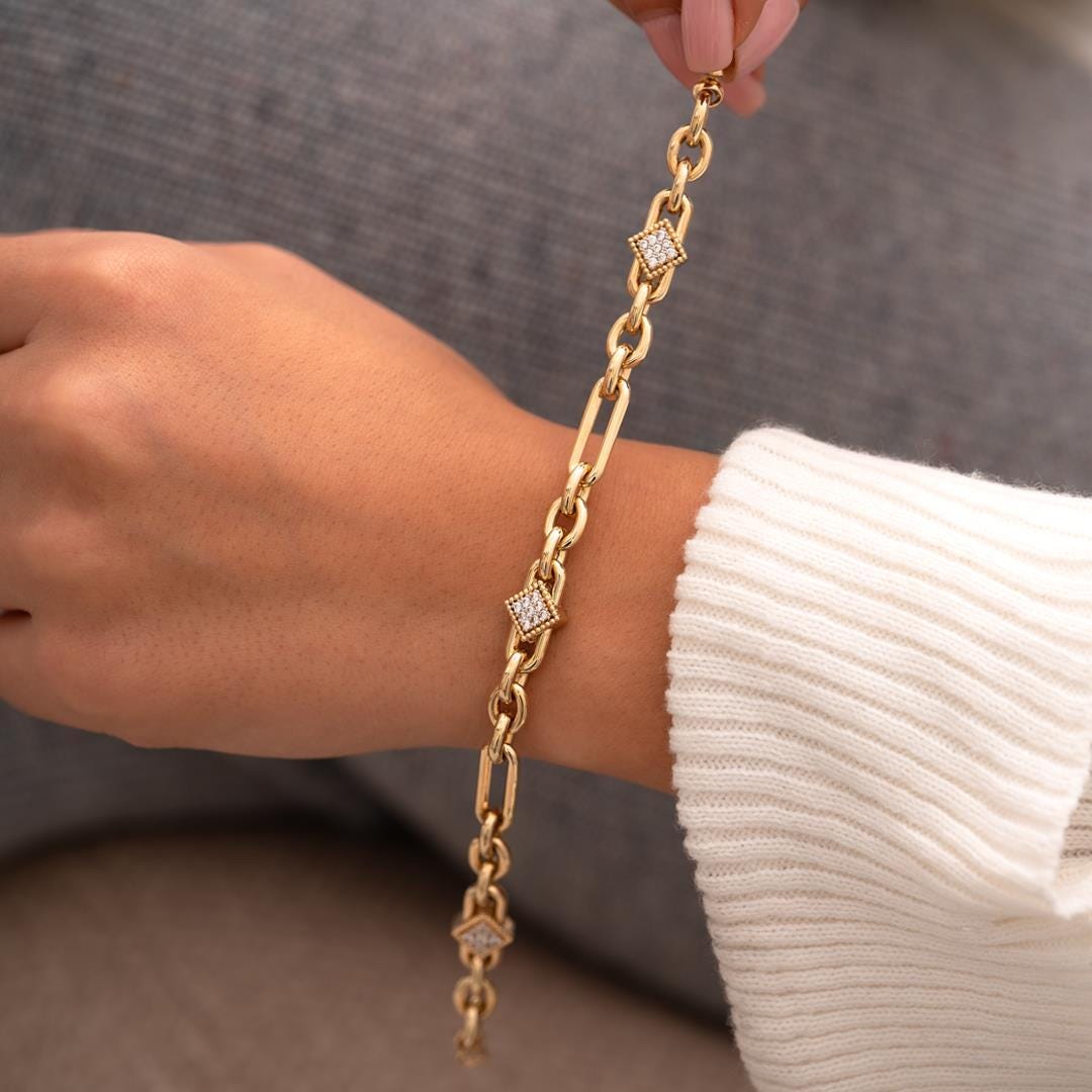 Square Stone Design 14 Carat Gold Bracelet