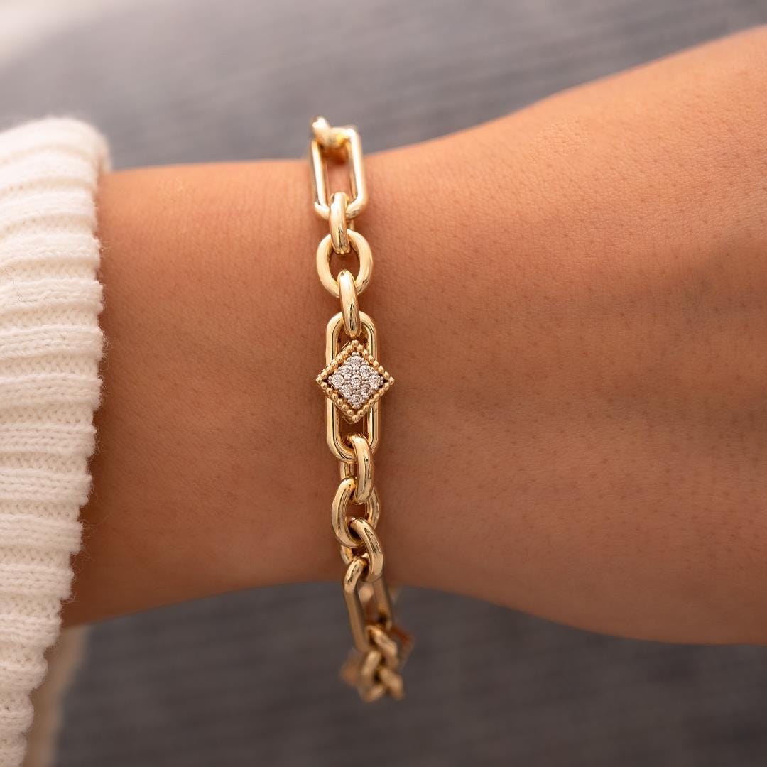 Square Stone Design 14 Carat Gold Bracelet