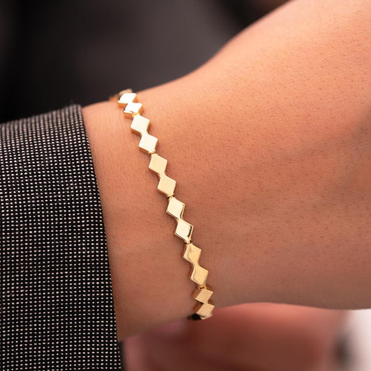 Stoneless Sports Square Cut 14 Carat Gold Bracelet