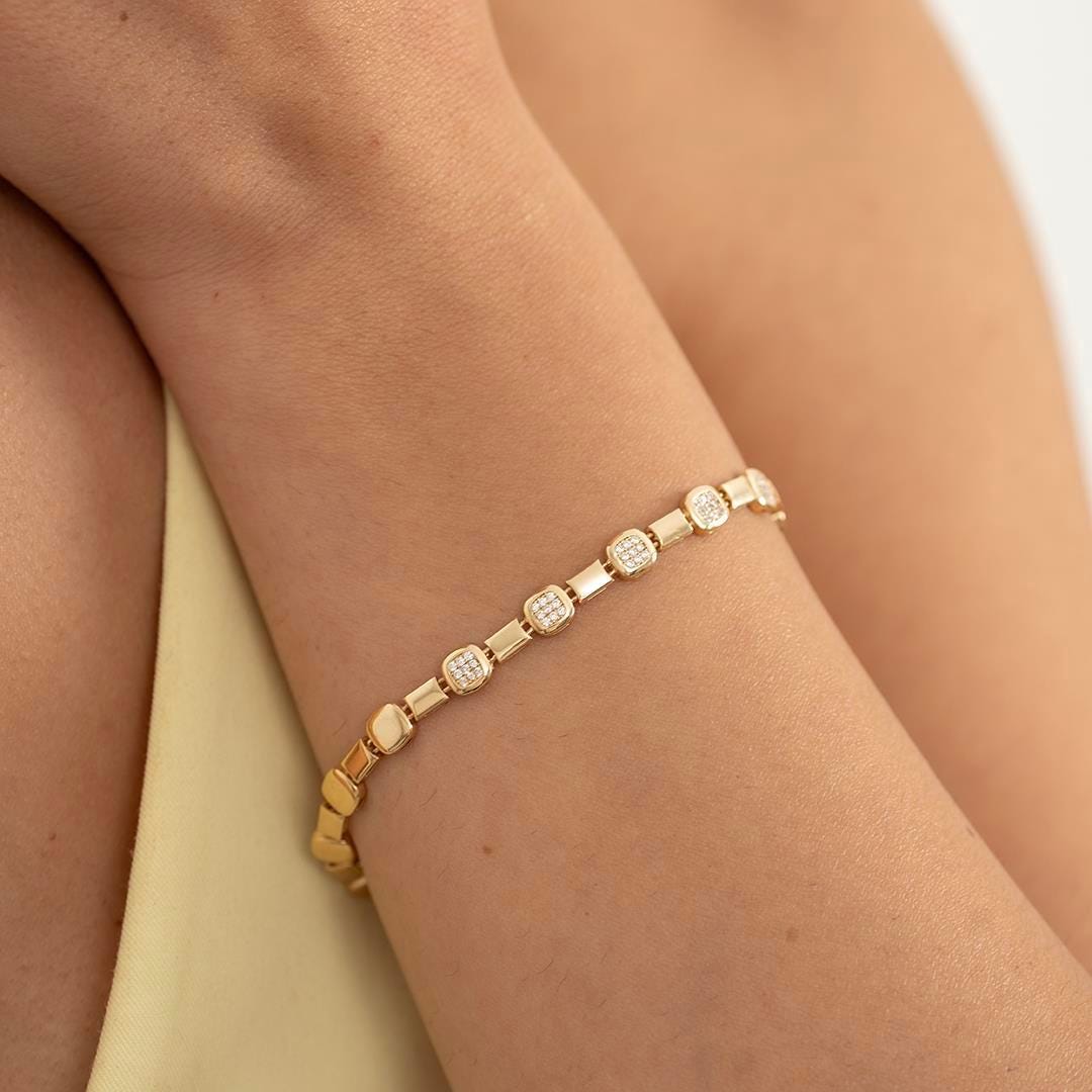 14k Modern Design Sport Gold Bracelet with Stones