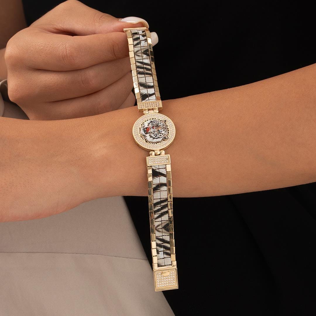 14k Special Design White Tiger Gold Bracelet