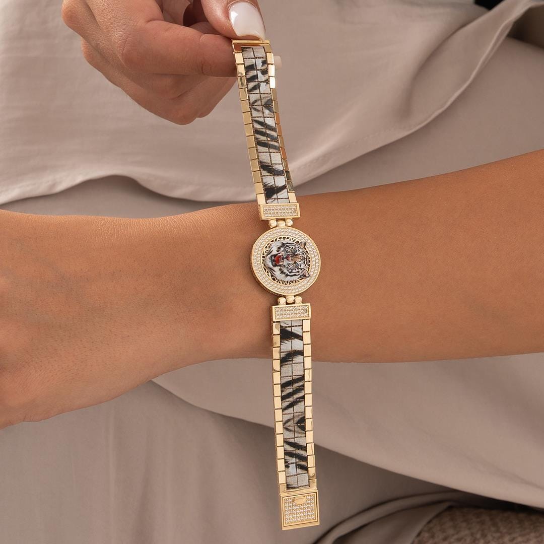 14k Special Design White Tiger Gold Bracelet