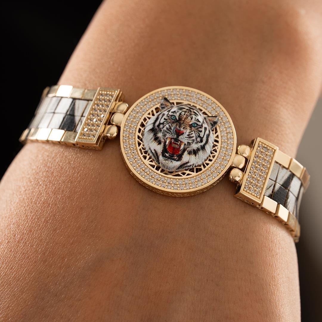 14k Special Design White Tiger Gold Bracelet