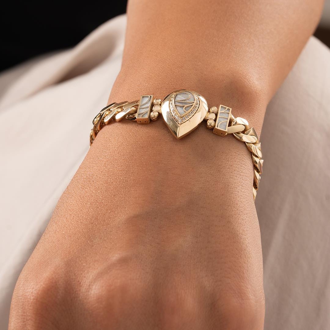 14k Special Design Blue Enameled Drop Model Gold Bracelet