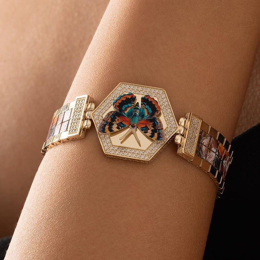14k Special Design Colorful Butterfly Gold Bracelet