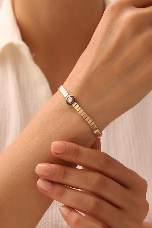 14k Solid Gold Baguette Bracelet: Geometric Rectangle Chain