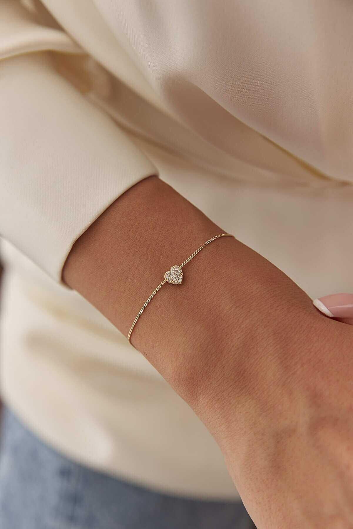 14k Gold Stone Heart Bracelet Triple