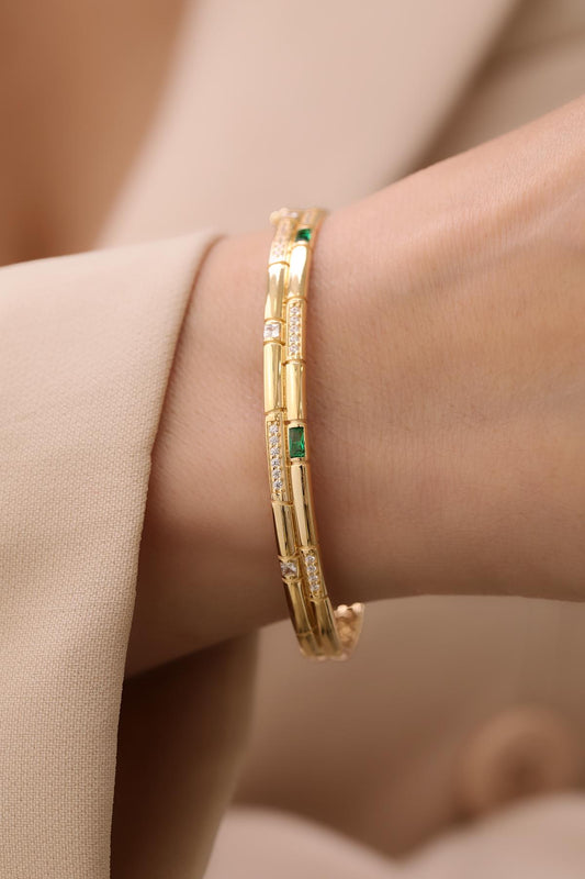 14k Double Row Semi-Stone Emerald Cuff