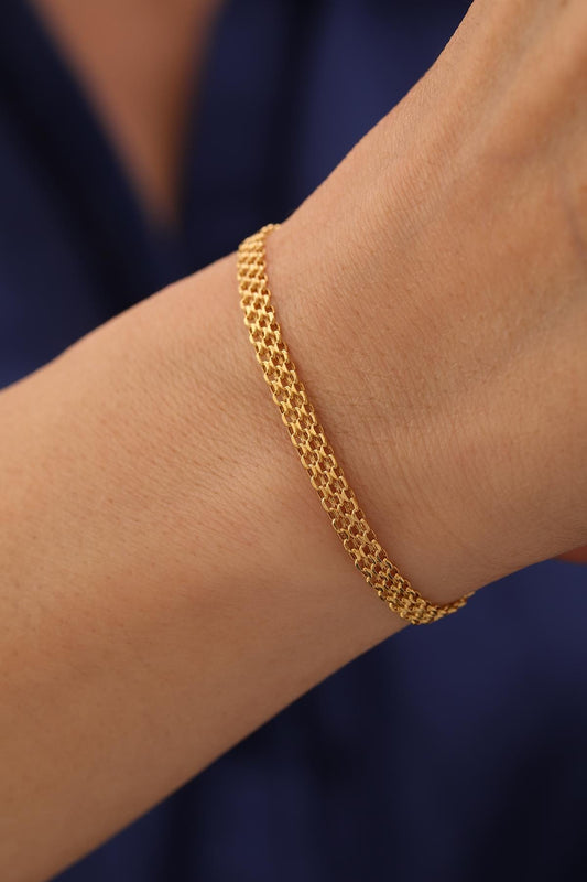 14k Gold Bismark Chain Bracelet: Minimalist Fine Jewelry