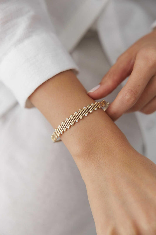 14k Gold Stone Grid Bracelet