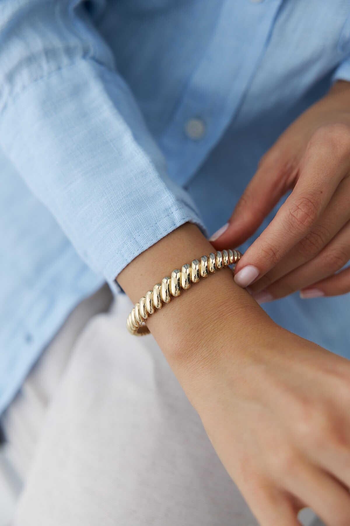 14k Gold Strained Vintage Bracelet - Dome Vintage Bangle Bracelet - Gift For Her