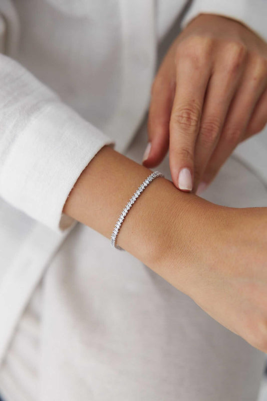 14k Gold Baguette Stone Waterway Bracelet - Gold Stone Chain Bracelet - Minimalist Chain Bracelet - Gift For Her