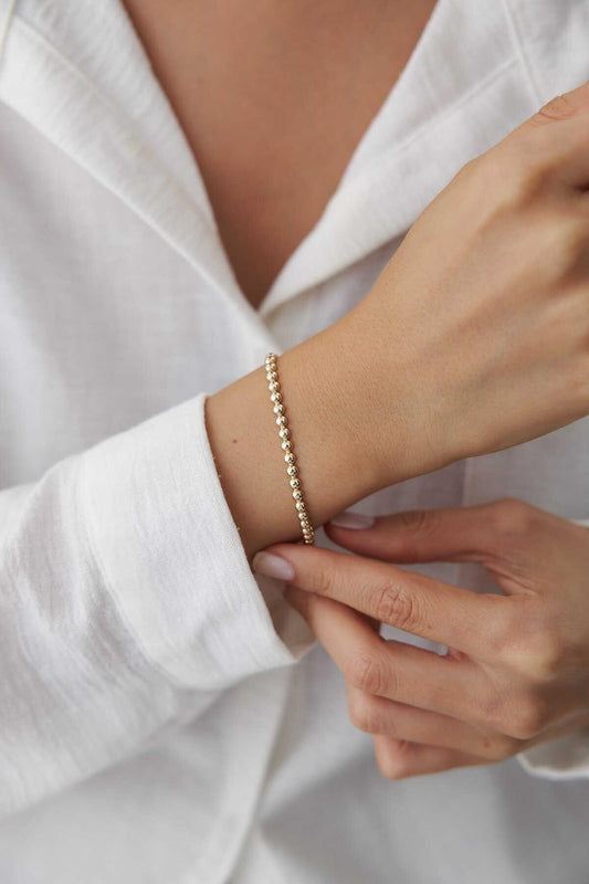 14k Gold Ball Chain Bracelet: Minimalist Tennis Style