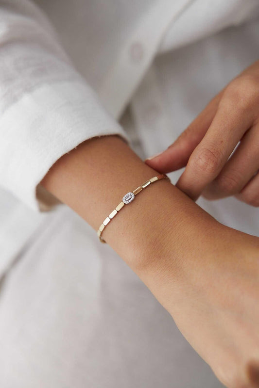 14k Gold Bullion Baguette Bracelet - Minimalist Chain Bracelet