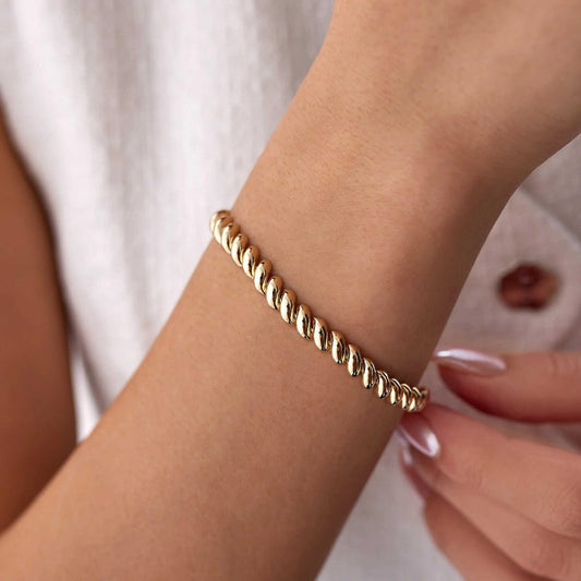 14k Gold Twist Bangle Bracelet - Modern Minimalist Style