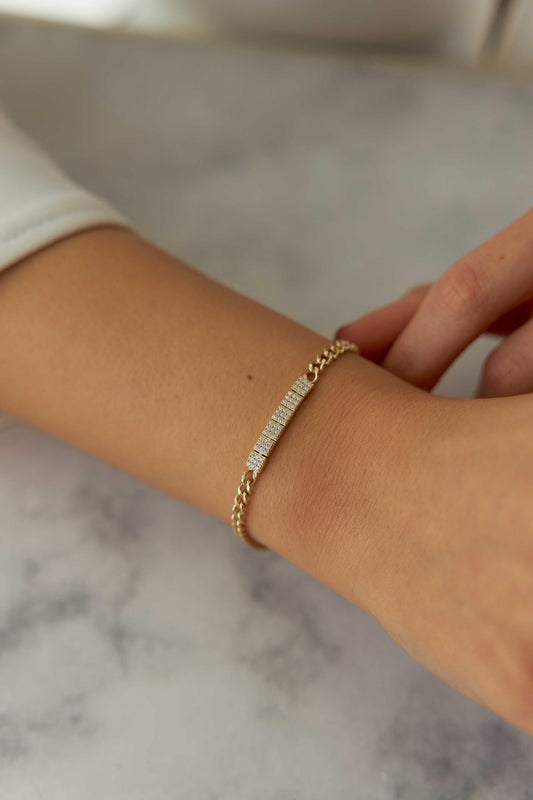14k Gold Stone Plate Gurmet Bracelet - Gold Chain Bracelet - Minimalist Chain Bracelet - Gift For Her