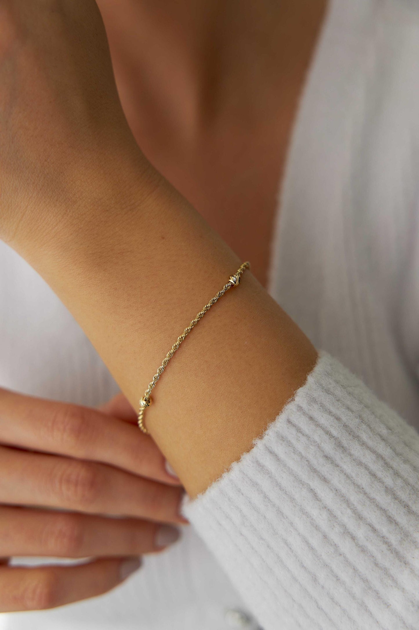 14k Gold Thin Ball Rope Bracelet -Gold  Chain Bracelet - Minimalist Chain Bracelet - Gift For Her