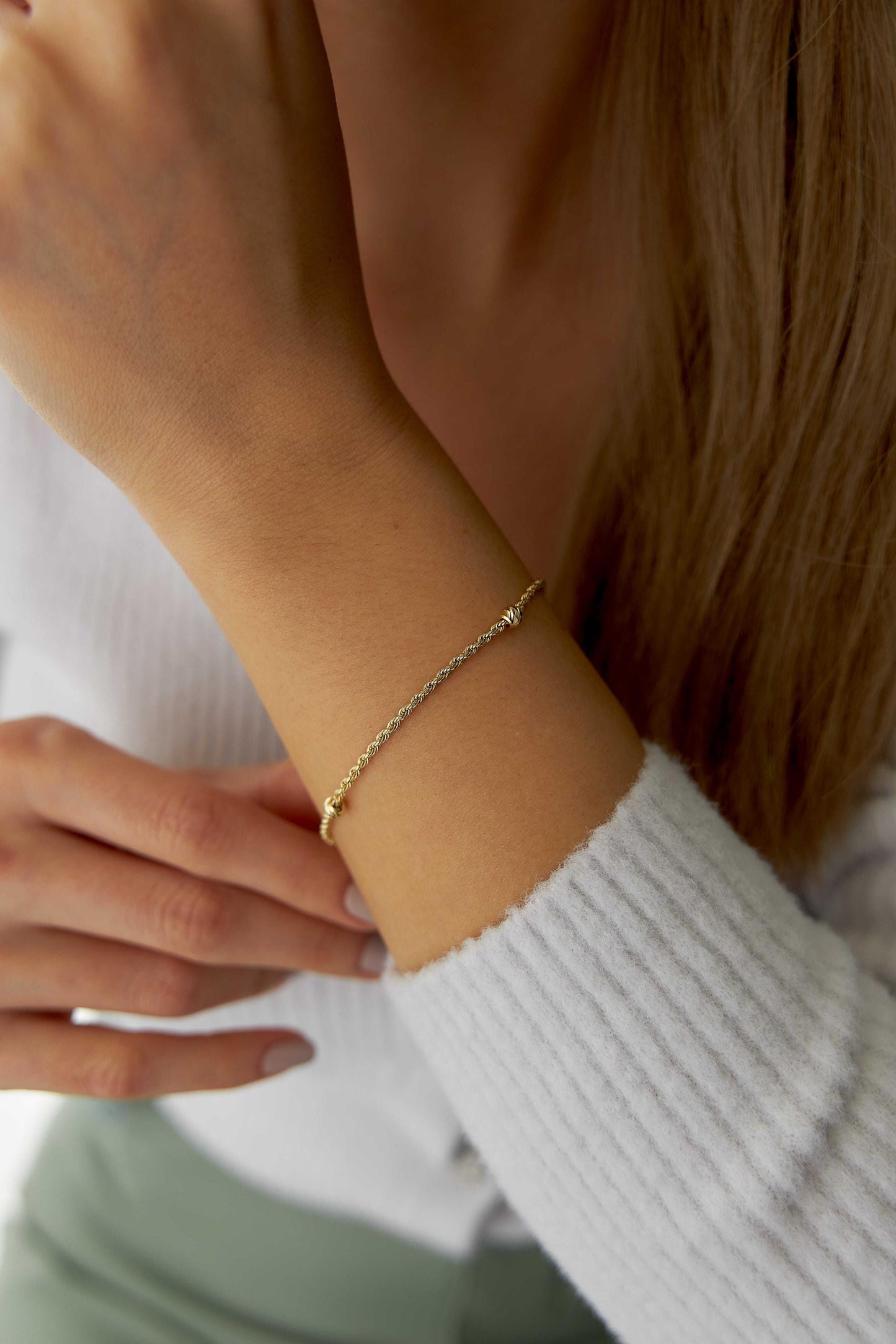 14k Gold Thin Ball Rope Bracelet -Gold  Chain Bracelet - Minimalist Chain Bracelet - Gift For Her