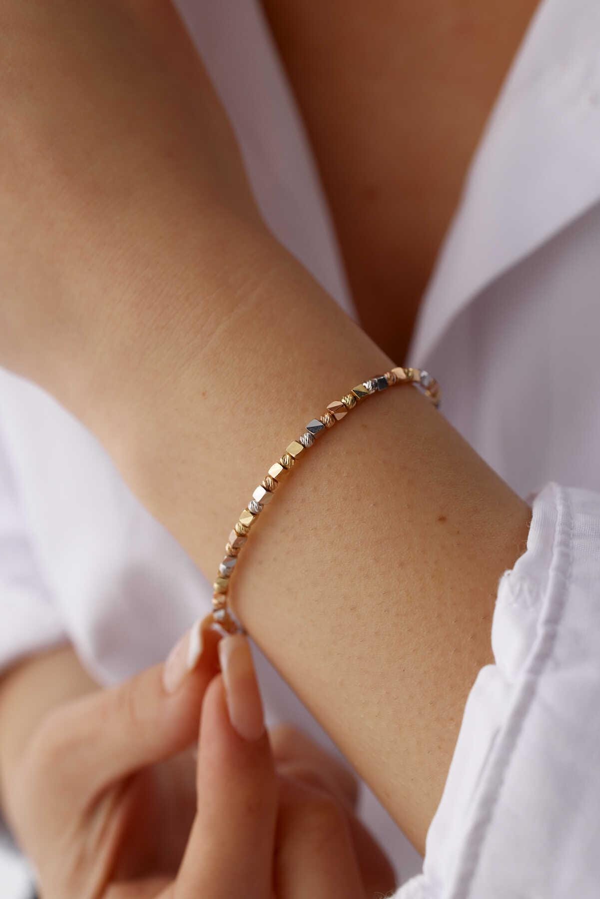 14k Gold Tricolor Dorika Chain Bracelet - Minimalist Style