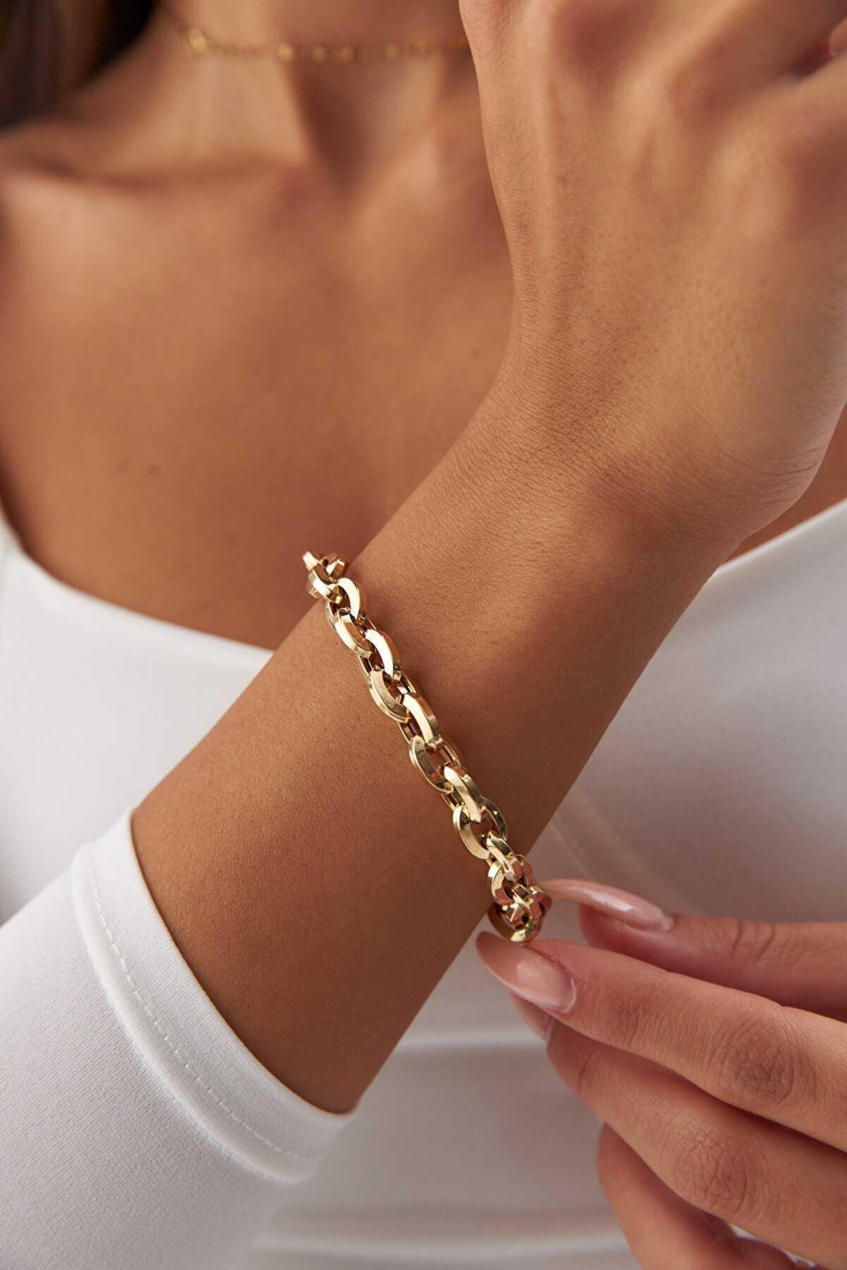 14k Gold Thick Doch Paper Clip Bracelet - Gold Chain Bracelet - Gold Link Bracelet - Gift For Her