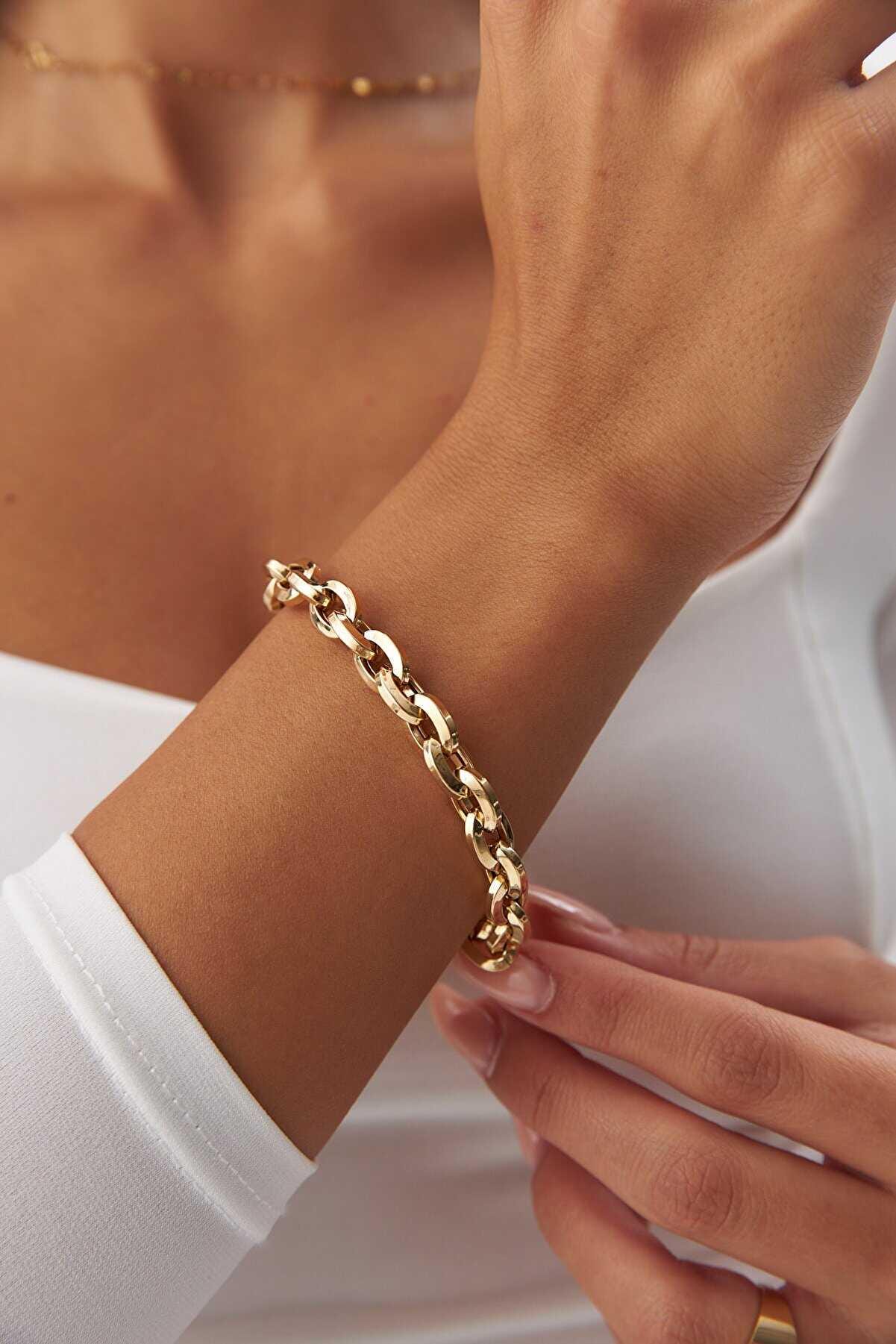 14k Gold Thick Doch Paper Clip Bracelet - Gold Chain Bracelet - Gold Link Bracelet - Gift For Her