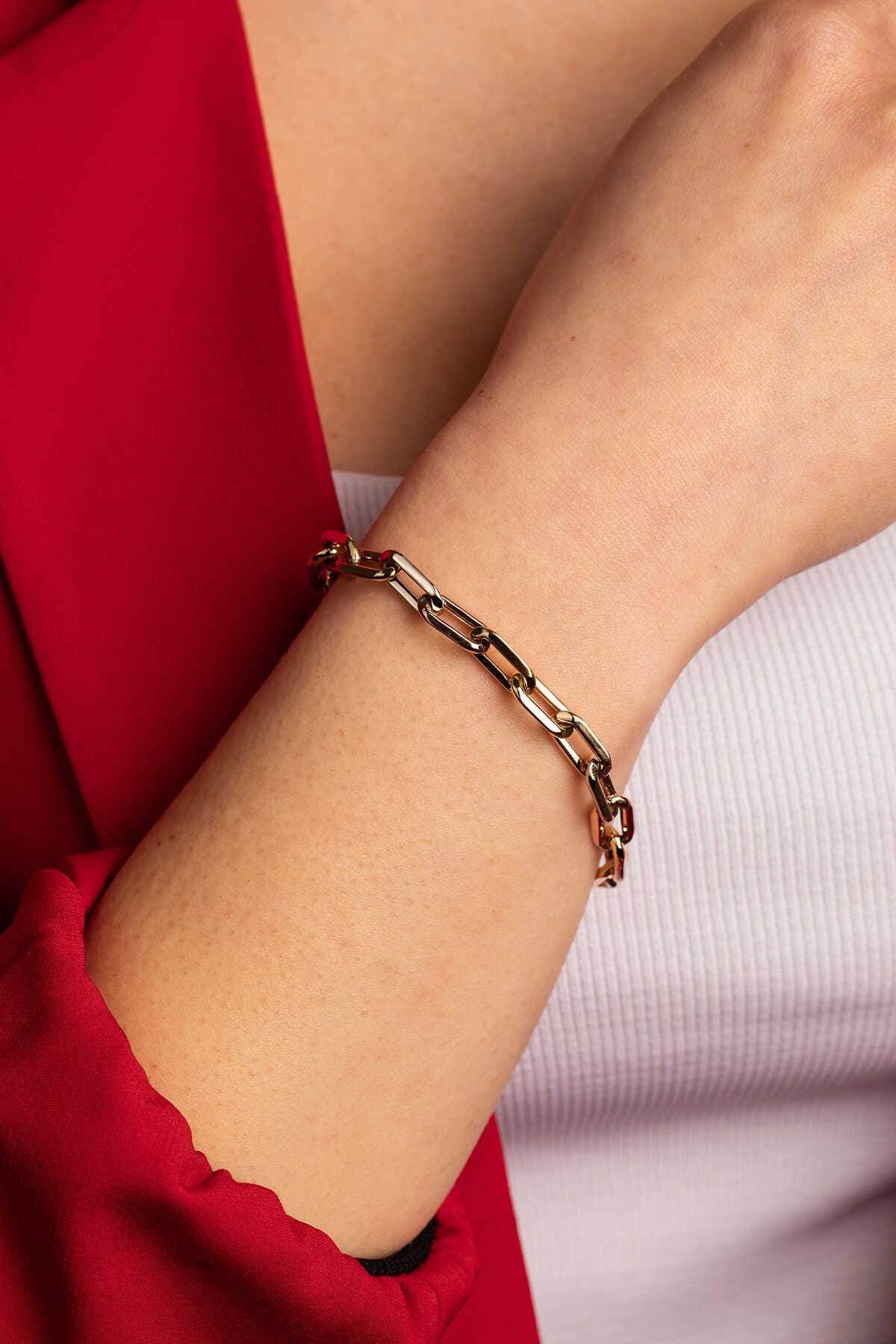 14k Gold Three-Color Paperclip Bracelet - Gold Link Chain