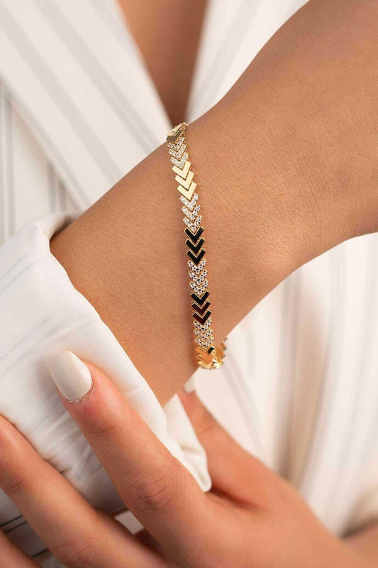 14k Gold Stone Tesora Sword Bracelet - Gold Stone Chain Bracelet - Minimalist Chain Bracelet - Gift For Her