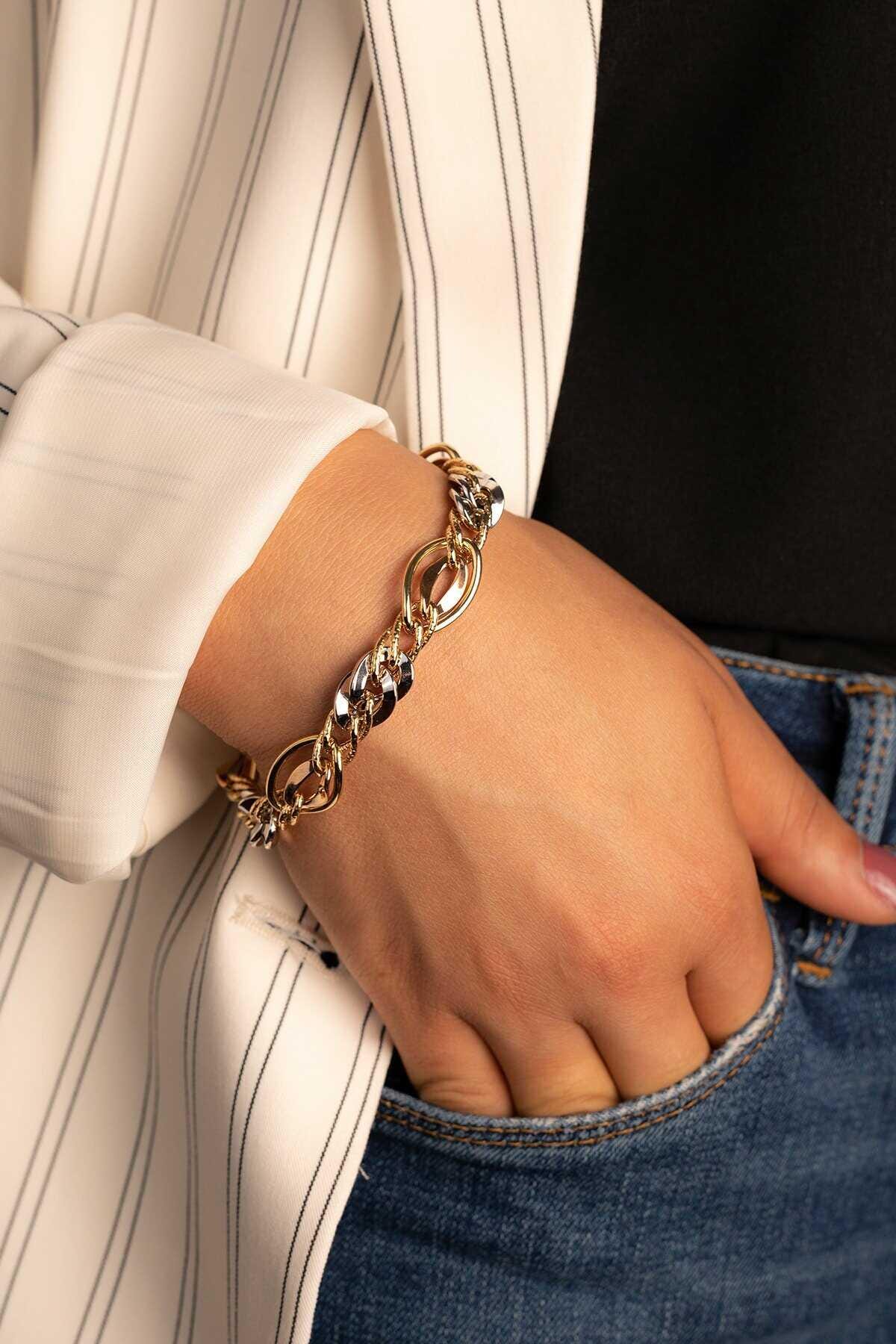 14k Gold Three Color Hallow Bracelet