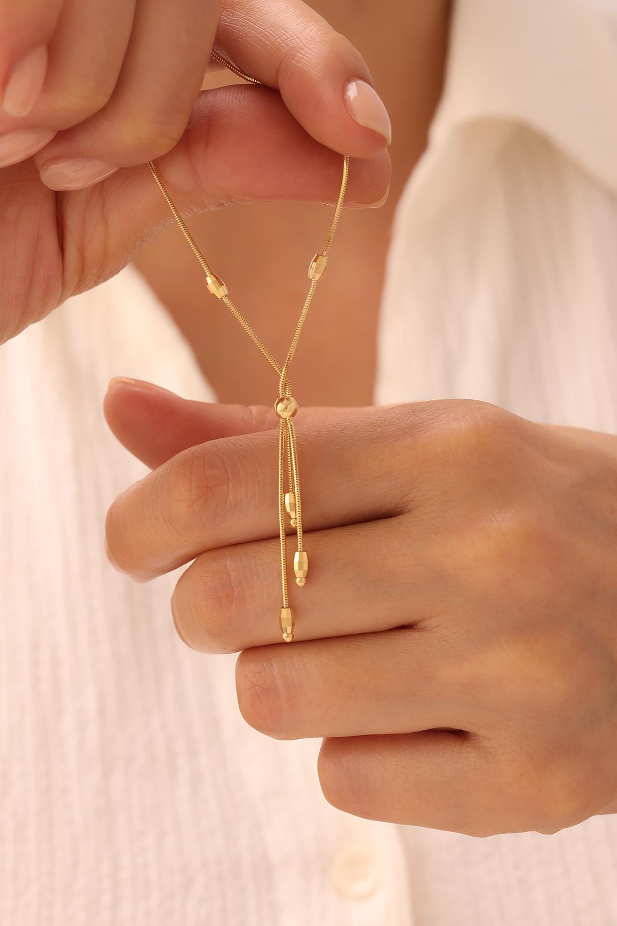 14k Gold Tondo Chain Cylinder Pendant Necklace