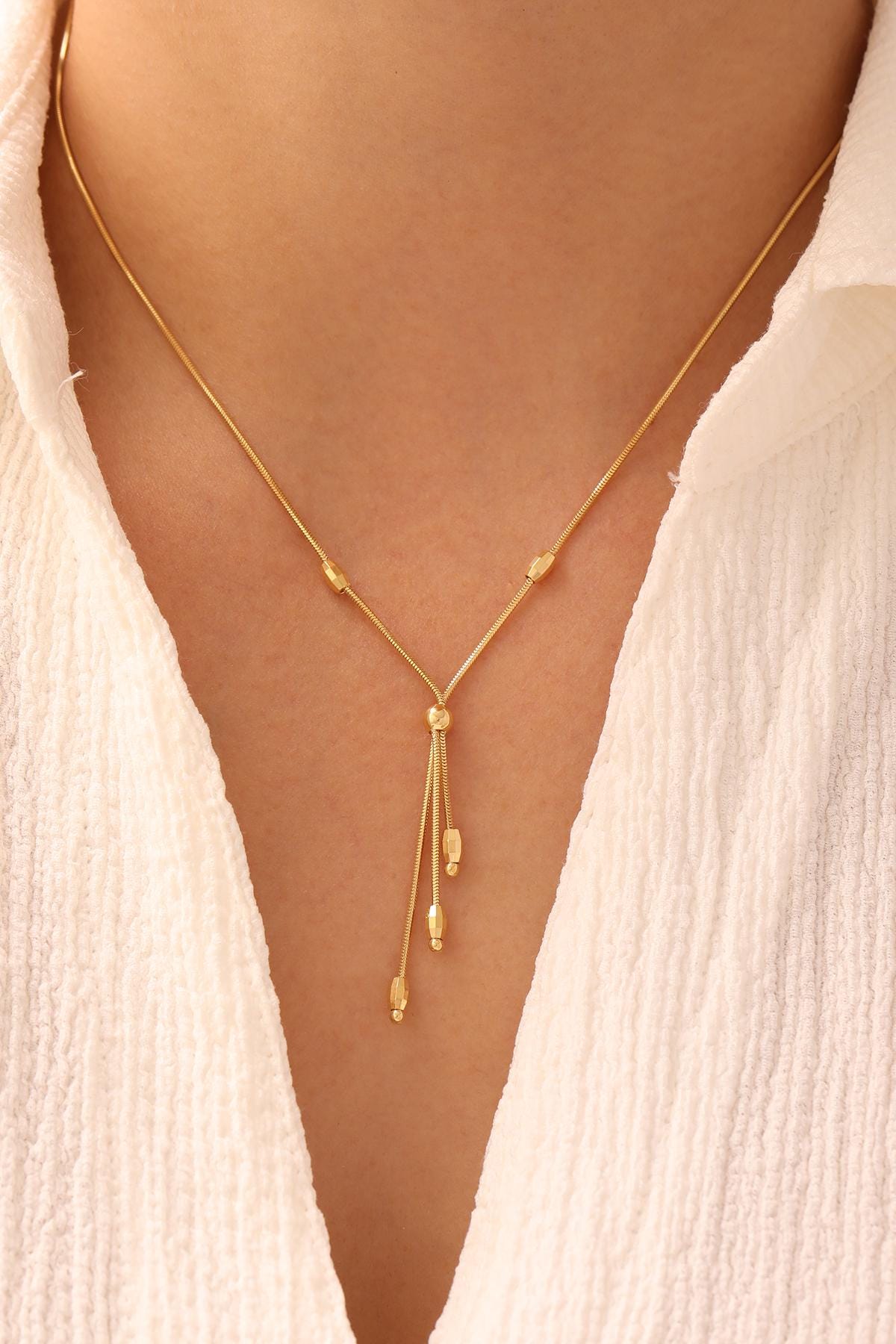 14k Gold Tondo Chain Cylinder Pendant Necklace