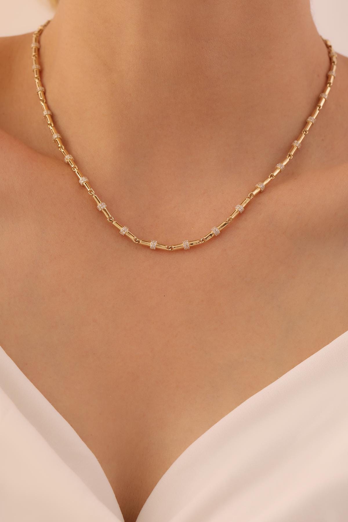 14k Gold Bone Stone Necklace