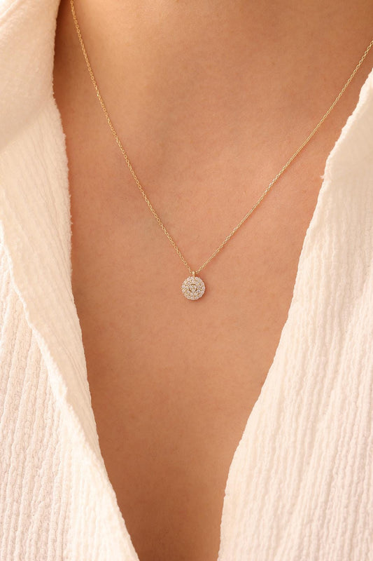 14k Gold Stone Circle Necklace