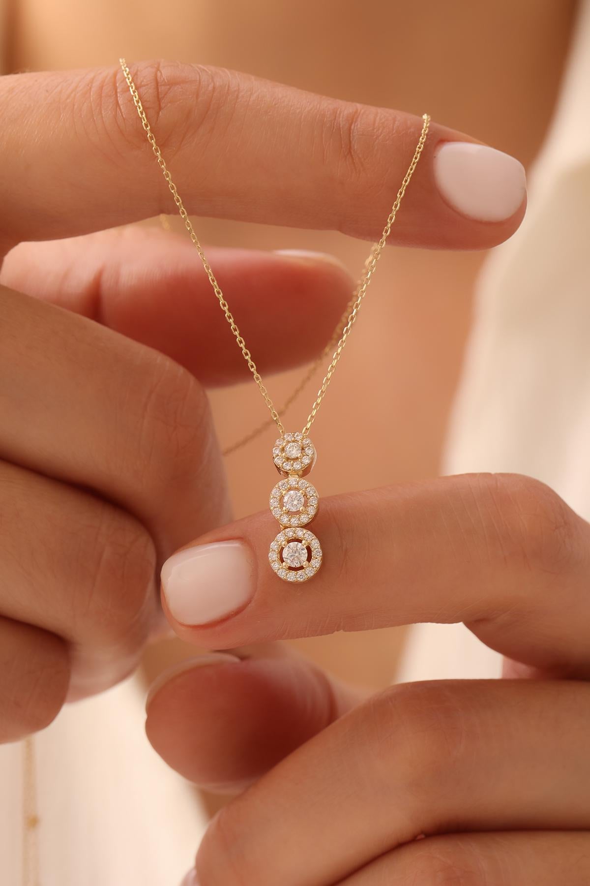 14k Gold Triple Ring Baguette  Necklace