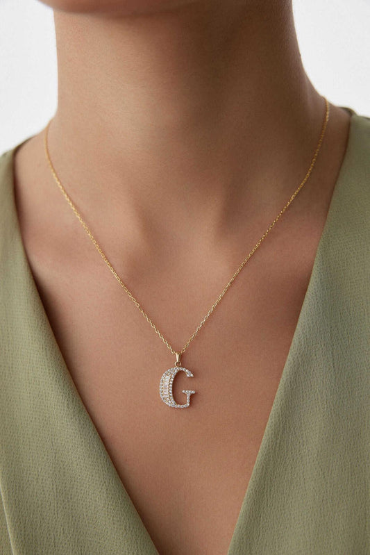 14k Gold Baguette Stone Letter Necklace