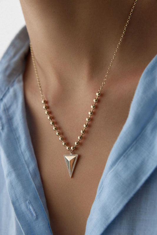 14k Gold Ball Triangle Necklace