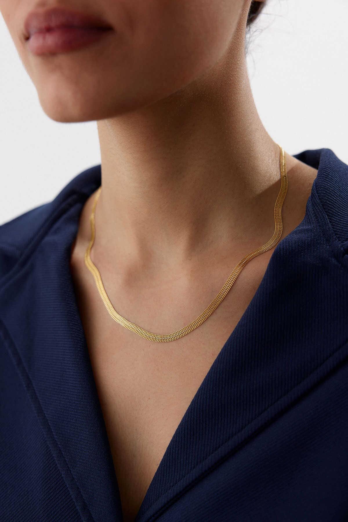 14k Gold  Knitted Flat Chain Necklace